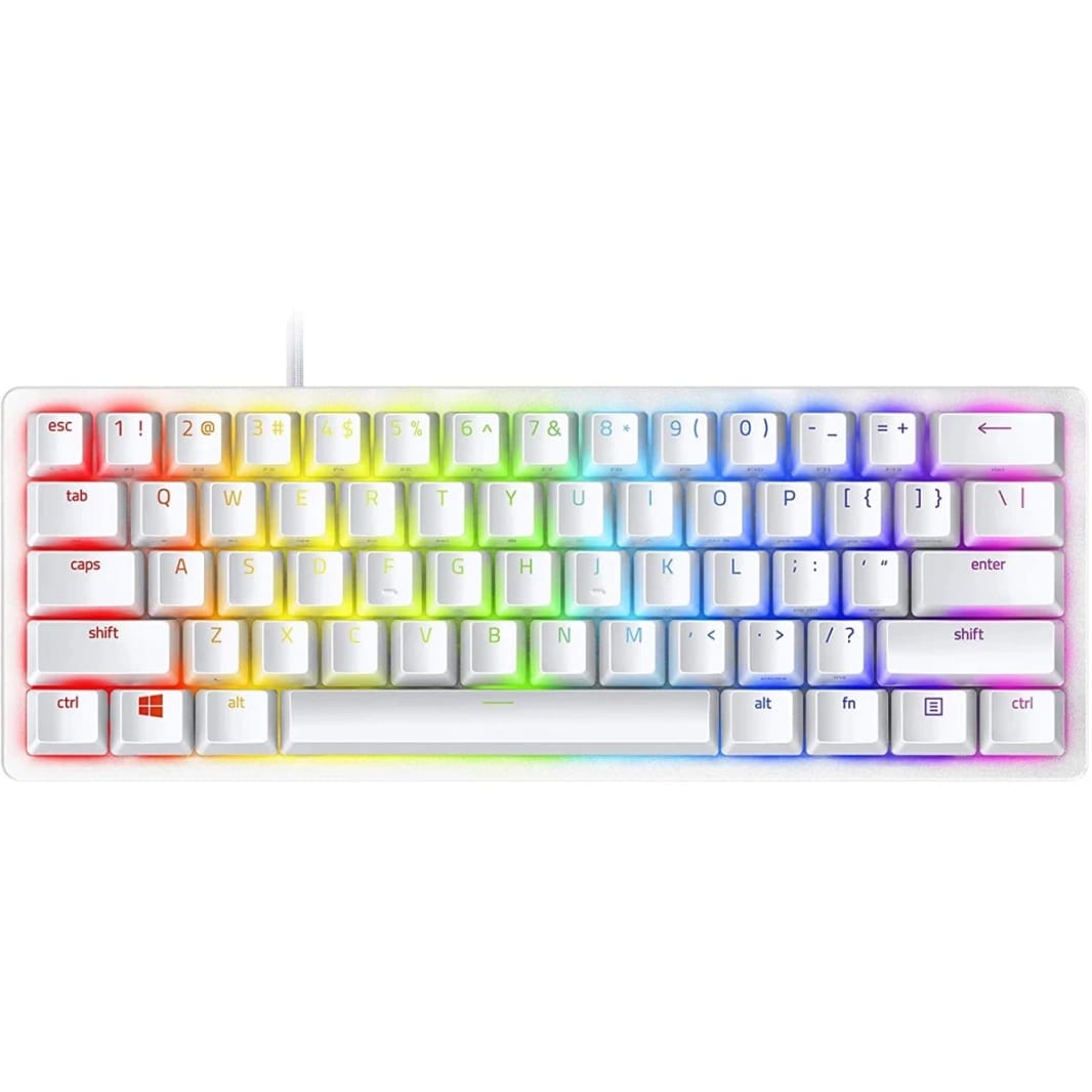Razer Huntsman Mini 60% Clicky Optical-Mechanical Switches Doubleshot PBT Keycaps Detachable USB-C Cable (Purple Switch) -- Mercury