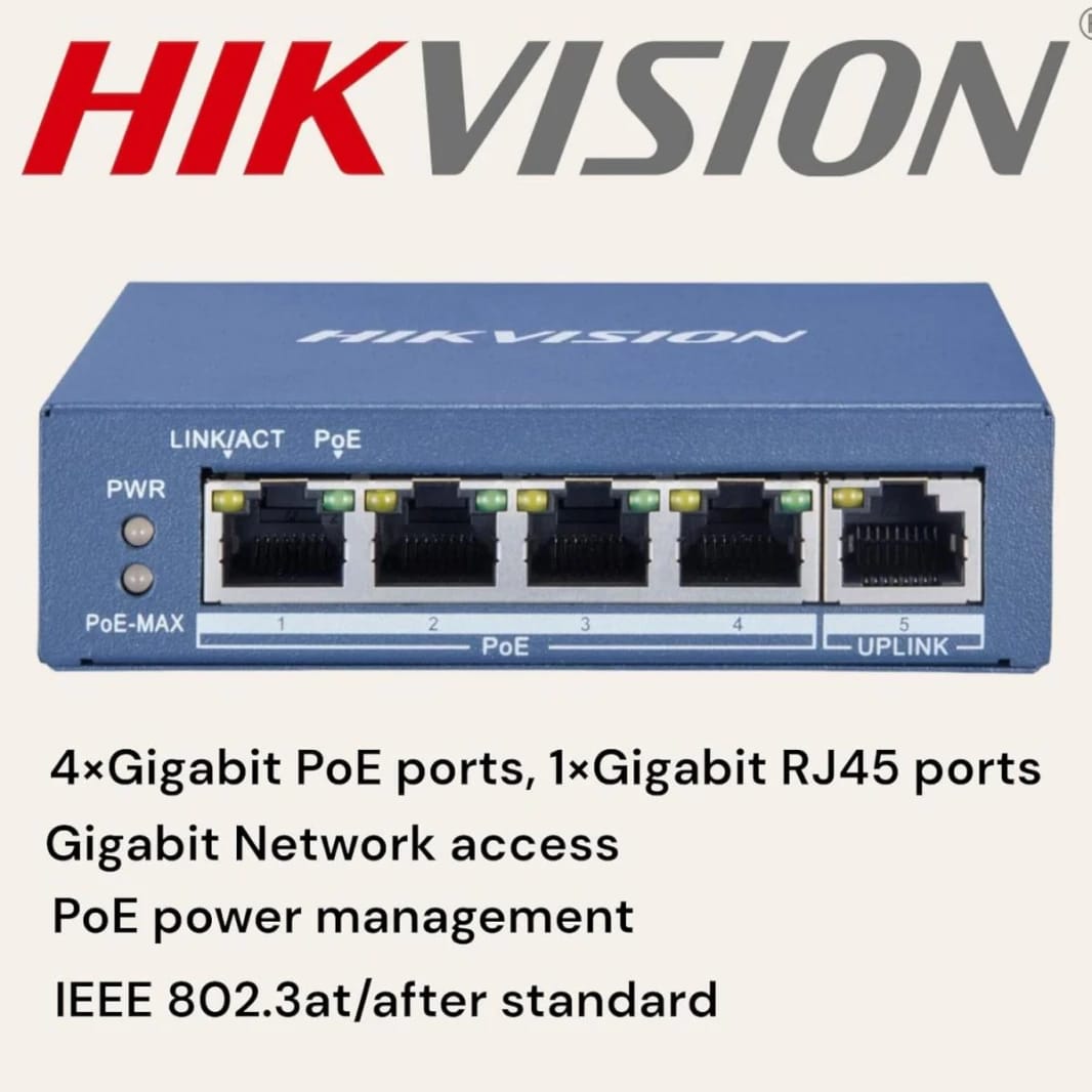 HIKVISION 4 Port Gigabit Unmanaged POE Switch DS-3E0505P-E/M