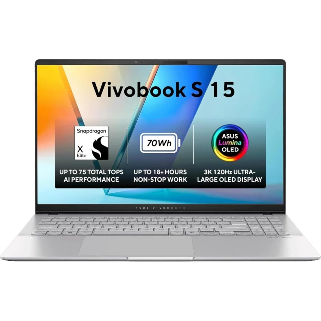ASUS Vivobook S 15 OLED Laptop | Snapdragon® X Plus Processor, Qualcomm® AI Engine, 32GB DDR5X, 15.6-inch 3K 120Hz OLED, Long Range Battery