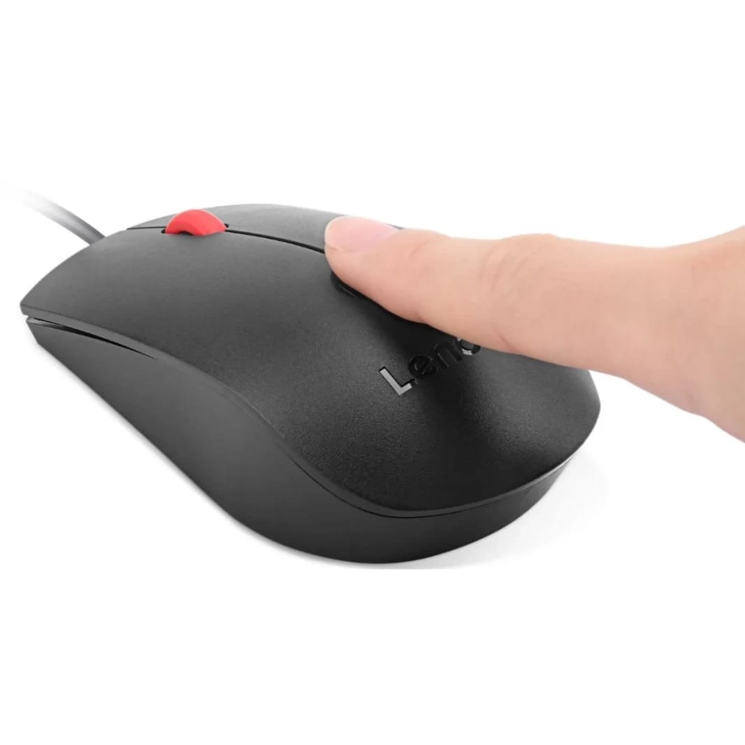 Lenovo Fingerprint Biometric USB Mouse, 1600 DPI, Windows Hello Certified, Ambidextrous Design - Black