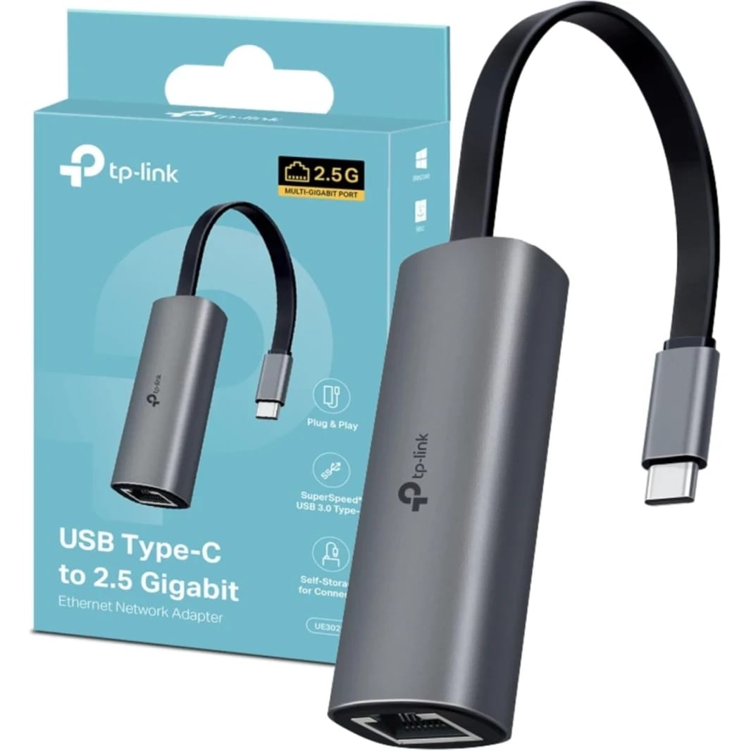 TP-Link UE302C USB Type-C to 2.5 Gigabit Ethernet Network Adapter, SuperSpeed USB 3.0 Type-C, Multi-Gigabit Connection, Plug and Play, Universal Compatibility, Scratch Resistant, Self-Storage