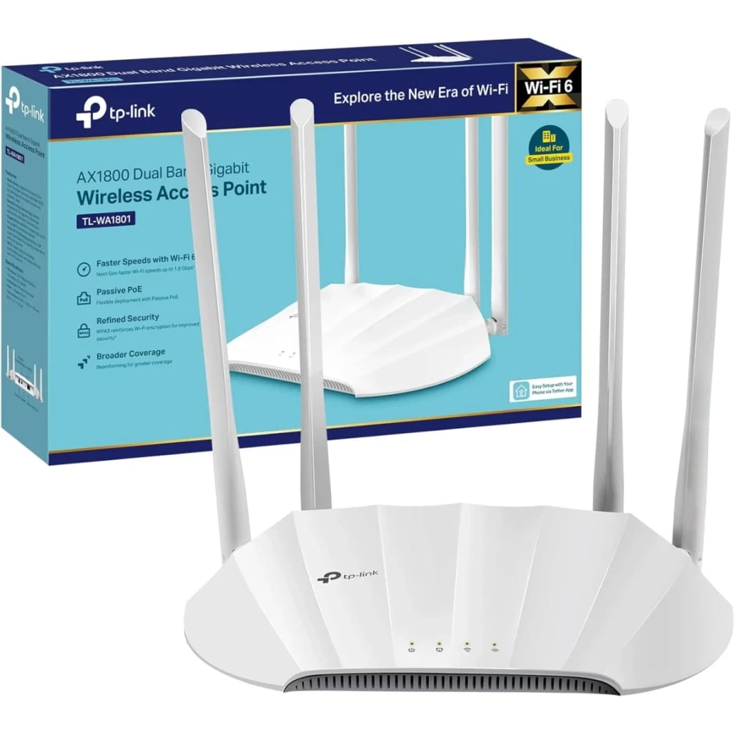 TP-Link TL-WA1801 AX1800 Dual Band Gigabit Wi-Fi 6 Access Point Desktop Wi-Fi Bridge HE80 & Beamforming Supports Multi-SSID/Client/Range Extender Mode 4 Fixed Antennas Passive PoE