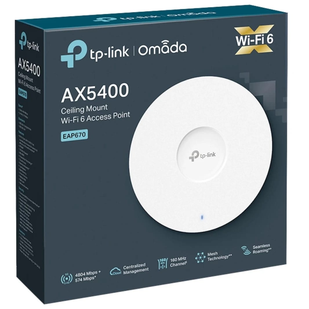 TP-Link EAP670 Omada WiFi 6 AX5400 Wireless 2.5G Ceiling Mount Access Point Support Mesh SDN Integrated Cloud Access & Omada App PoE+ Powered