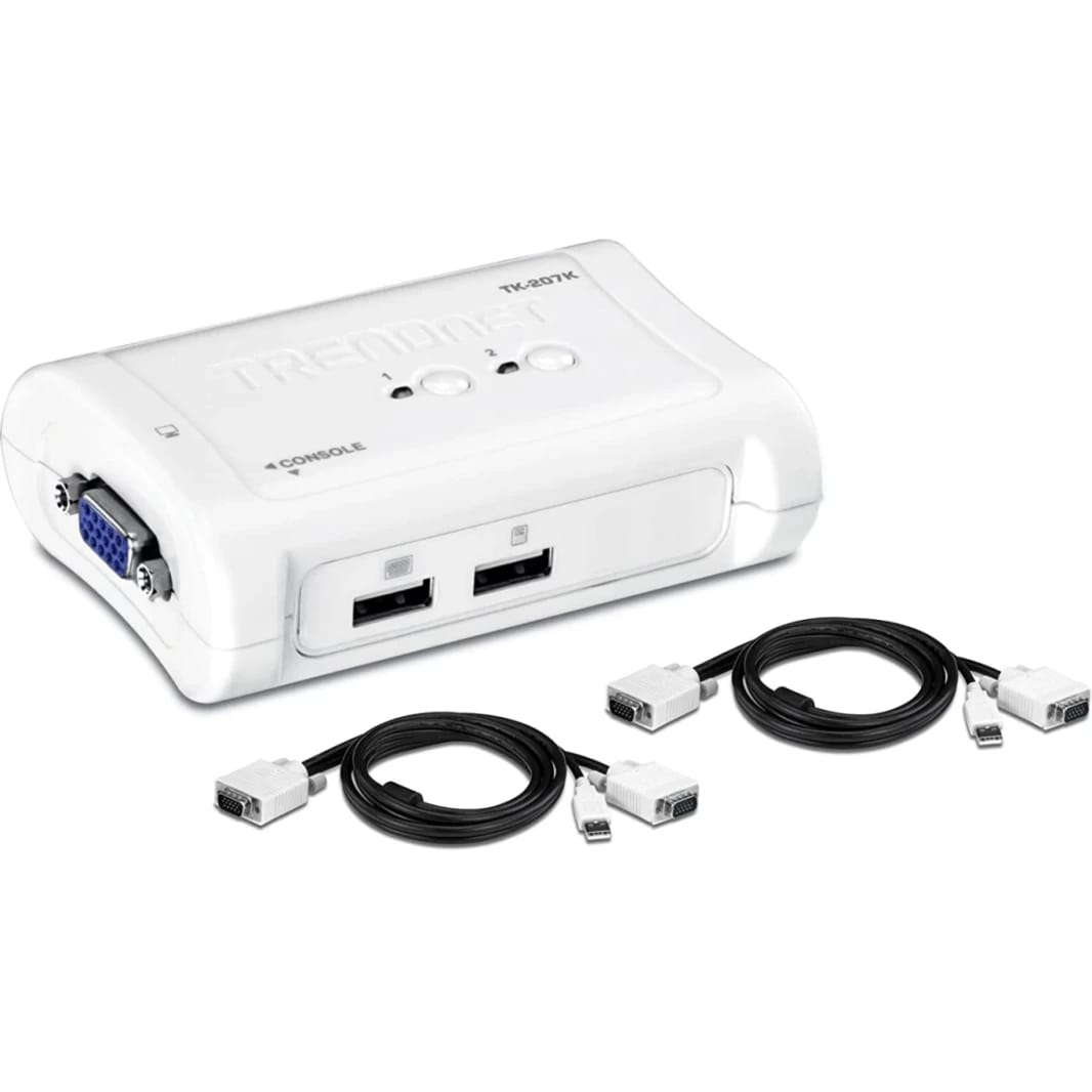 TRENDnet TK-207K 2-Port USB KVM Switch & Cable Kit 2048 x 1536 Resolution Device Monitoring, Auto-Scan For Windows and Linux