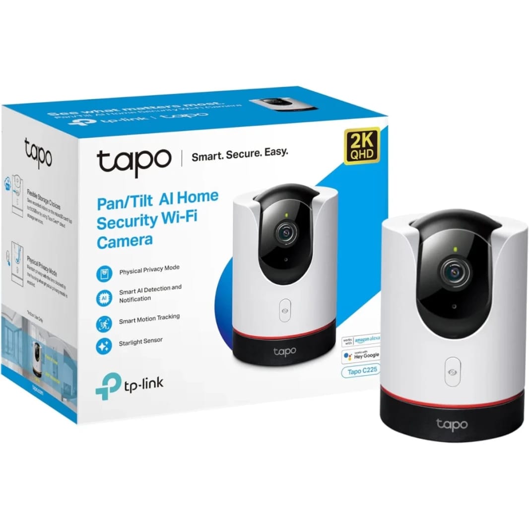 TP-Link Tapo C225 2K QHD Pan/Tilt Security Camera AI Detection Privacy Protection Starlight Sensor 2-way Audio 4MP Night Vision  Cloud&SD Card Storage Works with Alexa