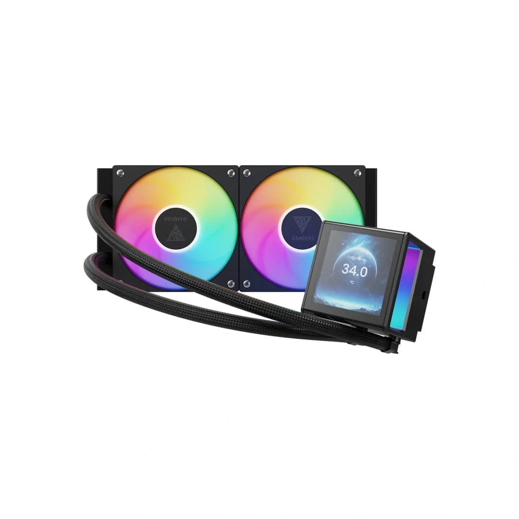 مبرد سائل للمعالج GAMDIAS CHIONE P5-240 ARGB باللون الأسود - شاشة IPS LCD