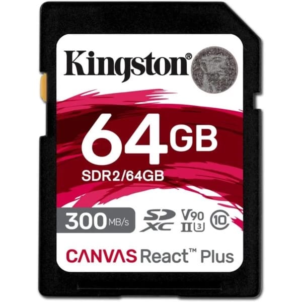 Kingston Canvas React Plus 64GB SD CARD | SDXC UHS-II | 300R/260W U3 V90 | كامل HD/4K/8K