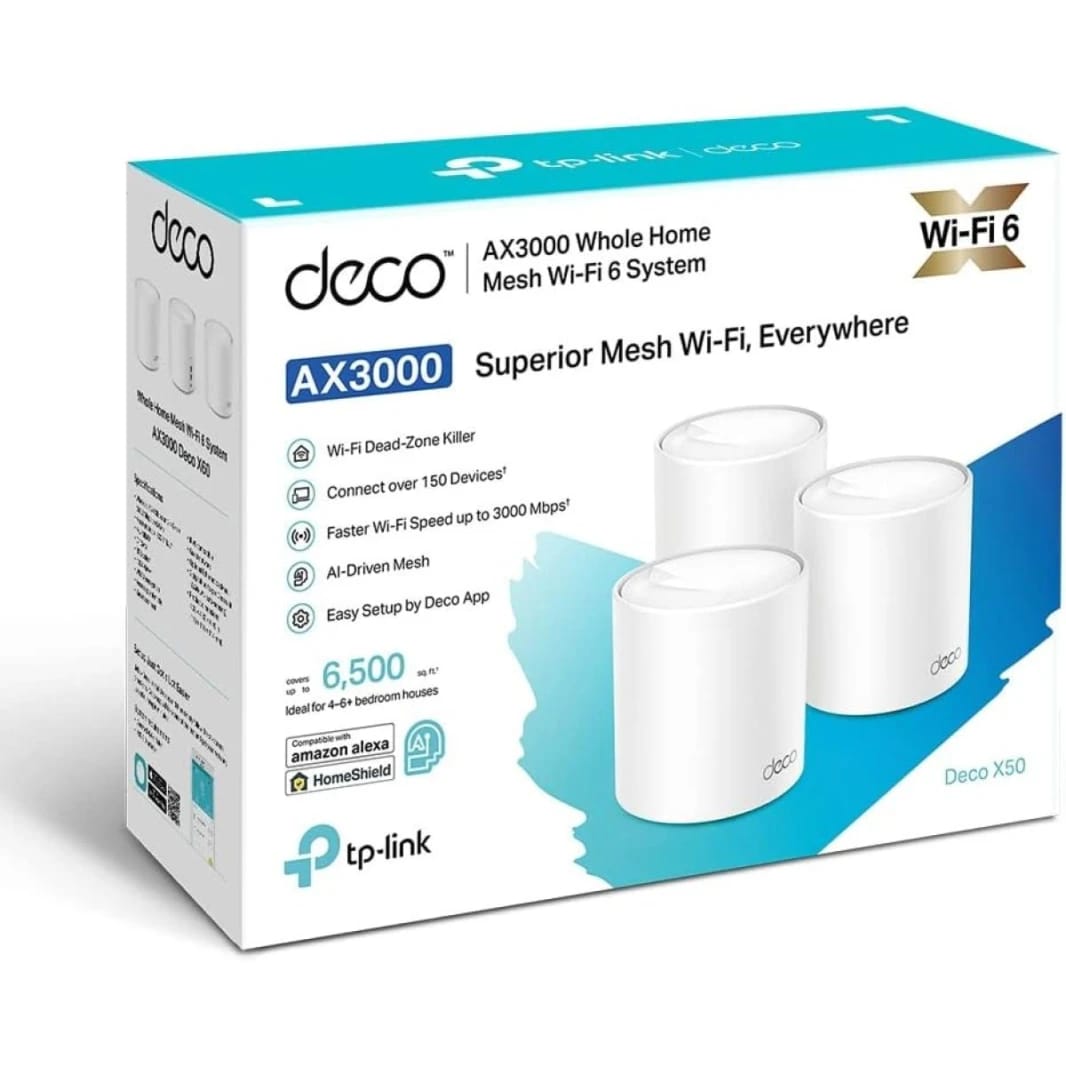 TP-Link Deco X50 (3-pack) AX3000Mbps Mesh WiFi 6 System, AI-Driven, Coverage up to 6500ft²,WiFi Mesh System, WiFi Router, WiFi Extender Booster