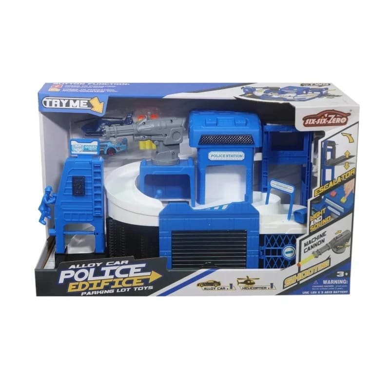 Battery-powered Electric Police Building Toy With Car Wash, Garage, Ramps And Dart Trigger + 2 Vehicles