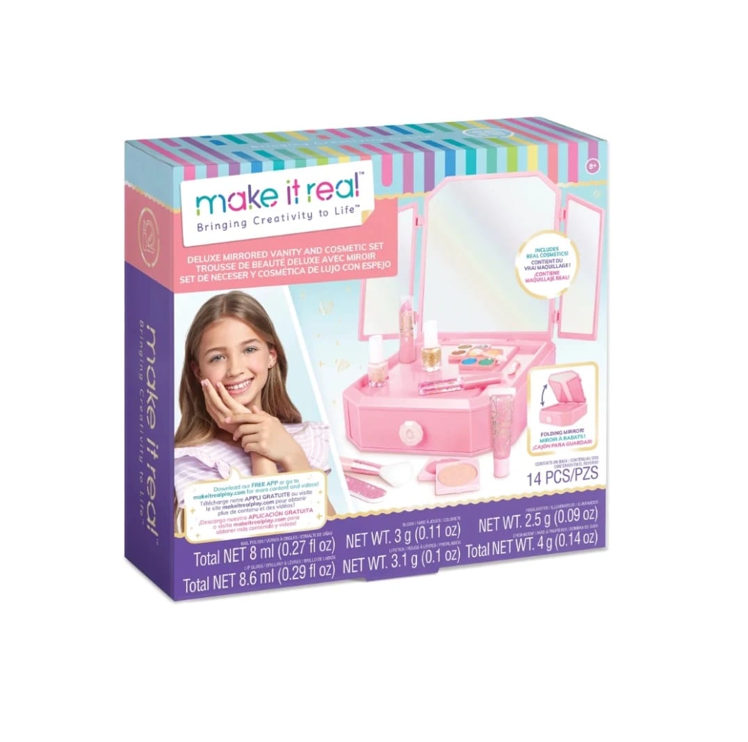 Deluxe Mirrored Vanity & Cosmetic Set- 14 Pcs