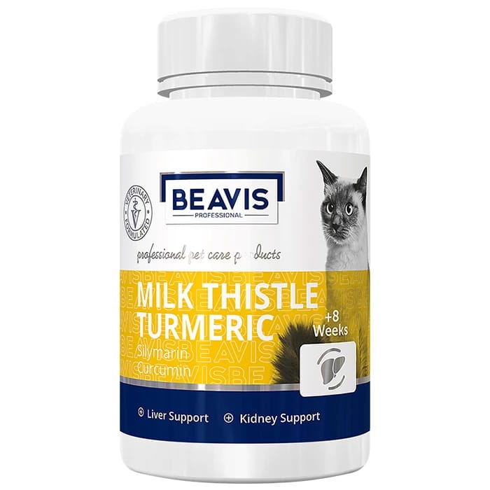 Turmeric fork milk for cats supports the liver, kidneys and digestive system. The box contains 100 bvs -00 pills