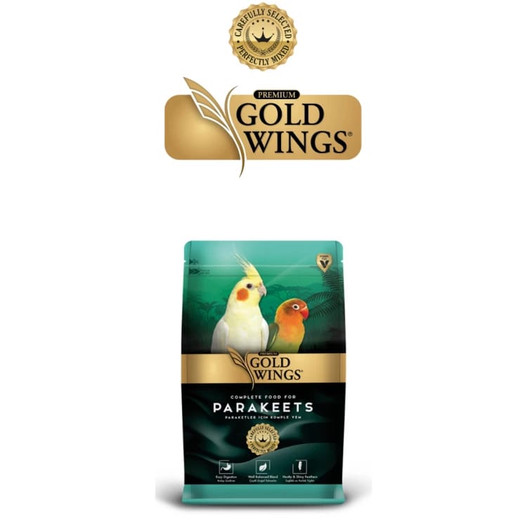 Golden wing food with small parrots
