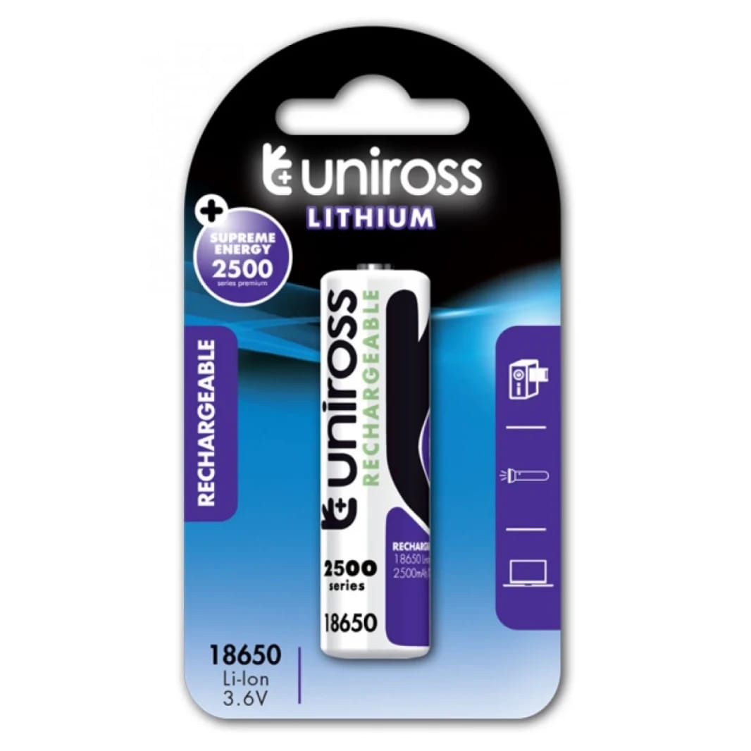UNIROSS LIR18650BT 2500MAH زر الليثيوم أعلى بطارية قابلة للشحن