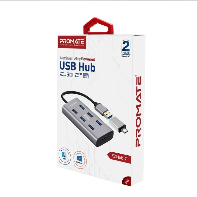 Promate Ezhub-7 Aluminium Alloy Powered USB Hub