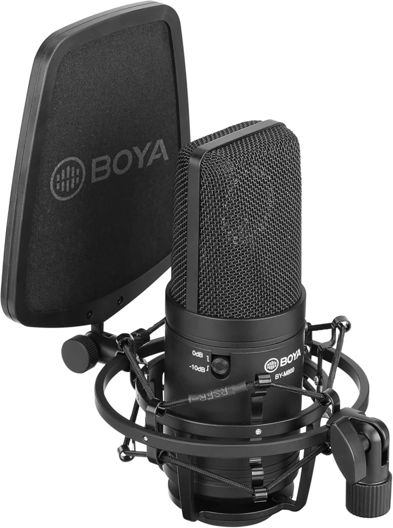 Boya M800 Large Diaphragm Condenser Microphone with Shock Mount & Pop Shield
