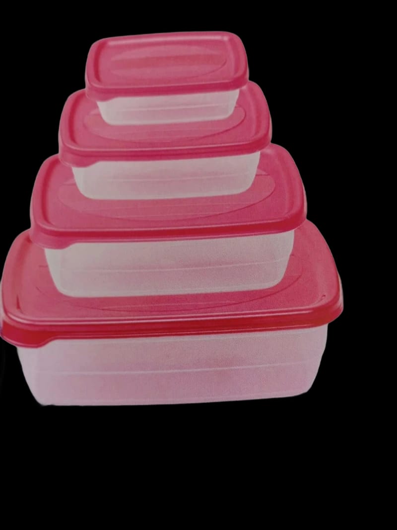 Set of 4 Nesting Rectangular Food Storage Containers with Pink Lids