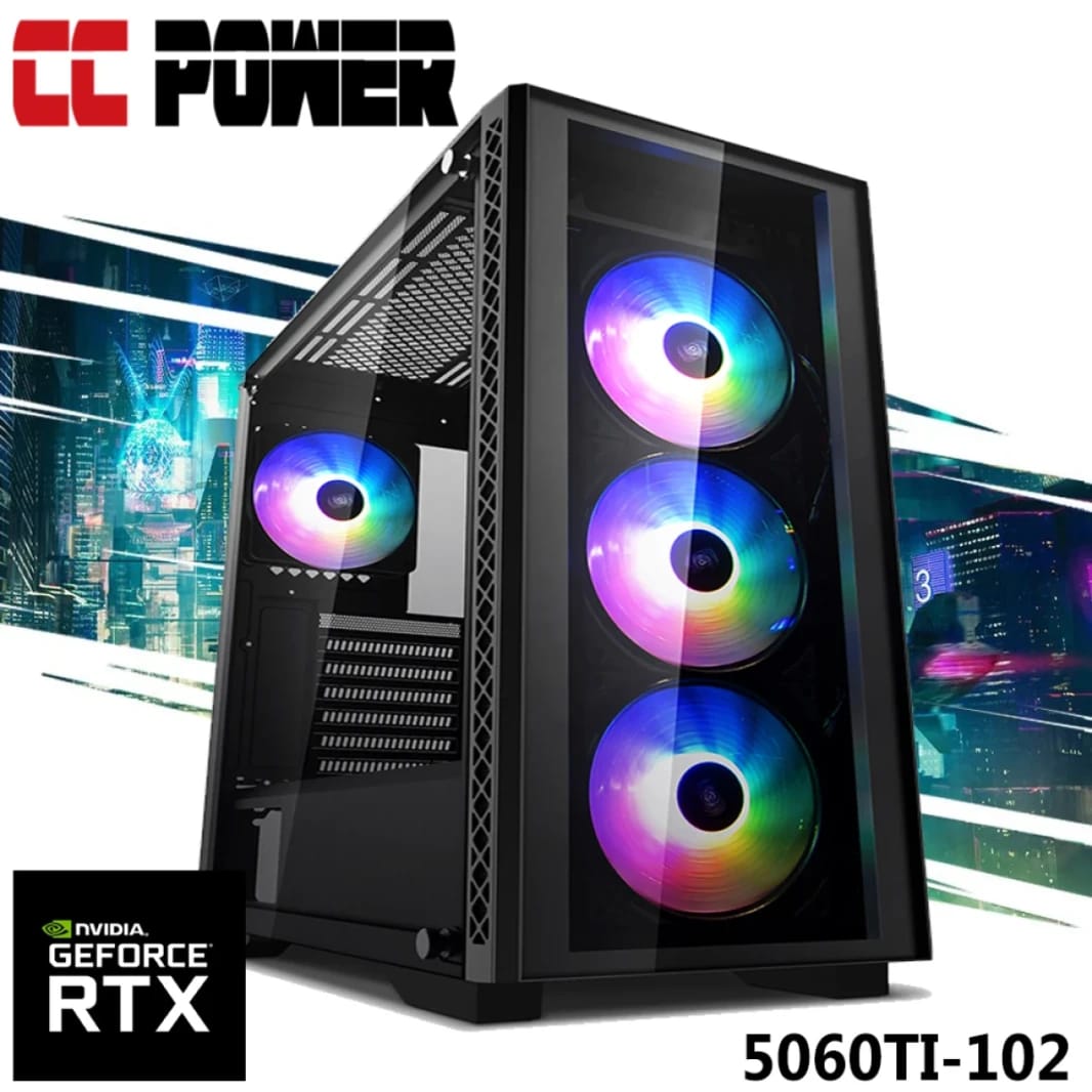 CC Power 5060TI-102 Gaming PC NEW 14Gen Intel I5 14400F 10-Cores w/ Nvidia RTX 5060 TI 16GB DDR7 w/ DDR5 Memory & Advanced Air Cooler