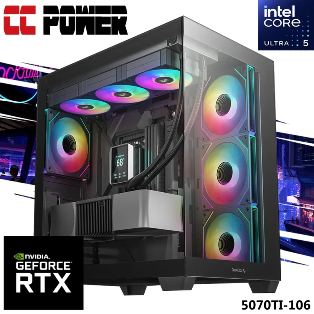 CC Power 5070TI-106 Gaming PC NEW Intel Core Ultra 5 K-Series 14-Cores w/ Nvidia RTX 5070 TI 16GB DDR7 & Liquid Cooler