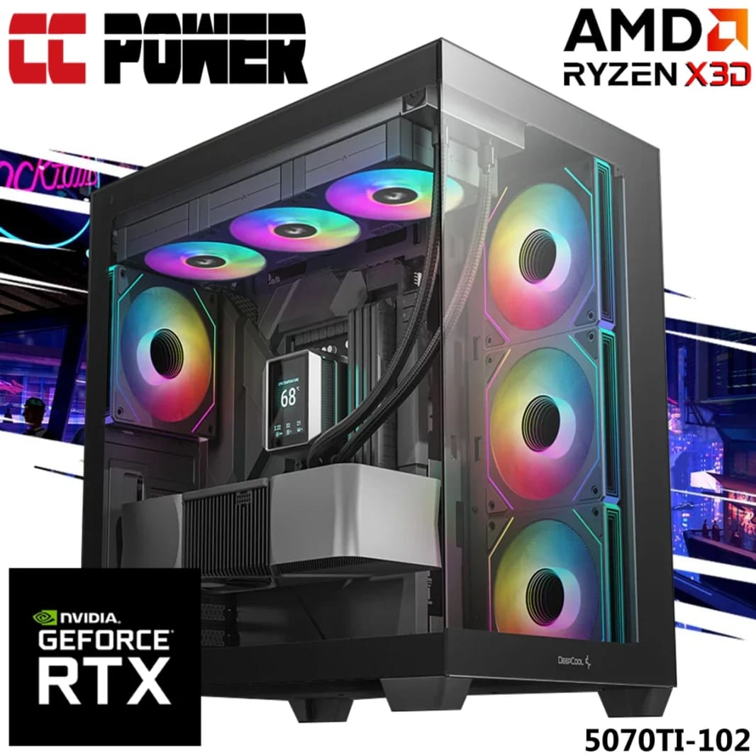 CC Power 5070TI-102 Gaming PC 7Gen AMD Ryzen 7 7800X3D 8-Cores w/ Nvidia RTX 5070 TI 16GB DDR7 & Advanced AIR Cooler