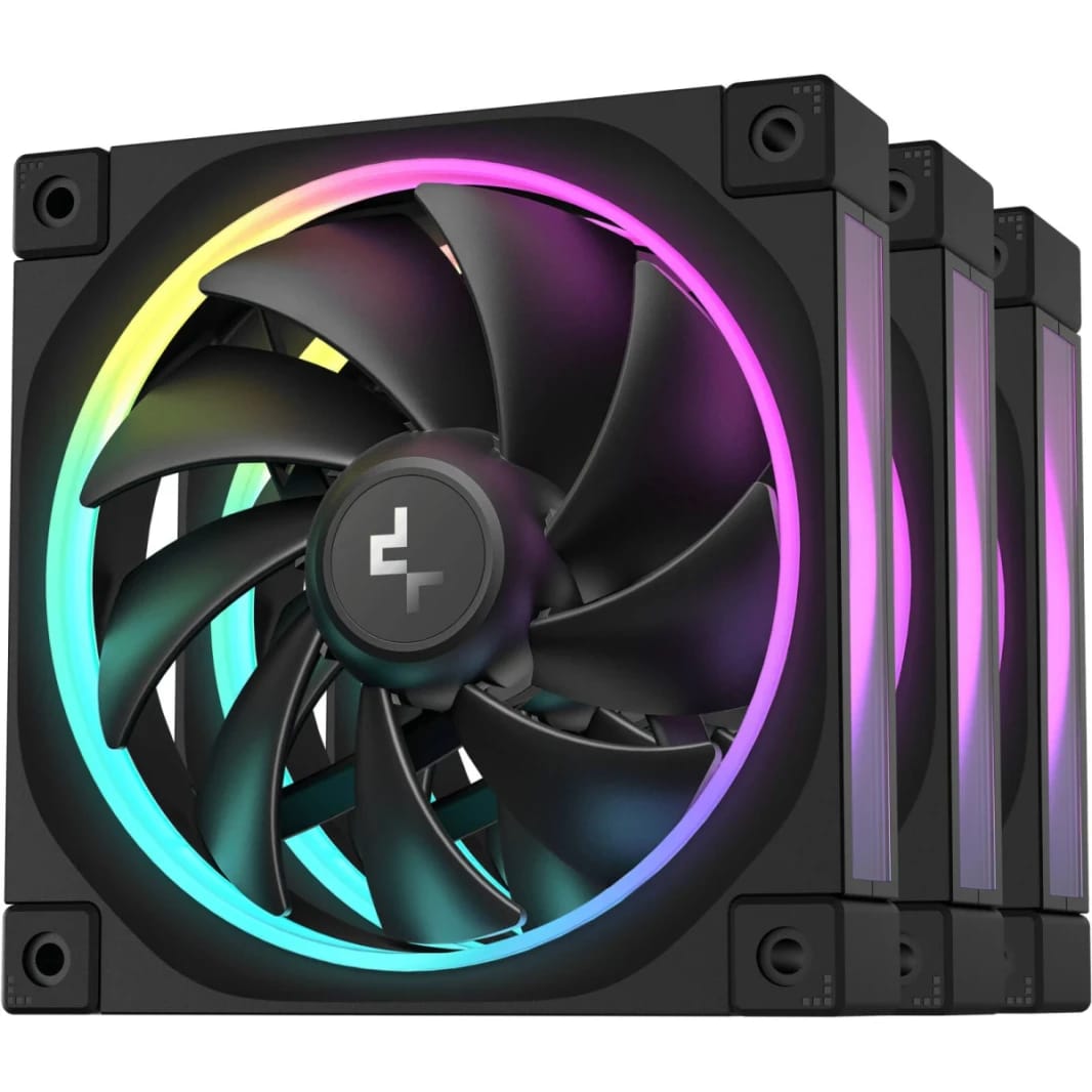 DeepCool FL12 120mm Case Fans, 2150 RPM Fan Speed, 55 CFM Fan Airflow, Fluid Dynamic Bearing Type, 4-Pin PWM Fan Connector, Addressable RGB LED, Pack of 3, Black