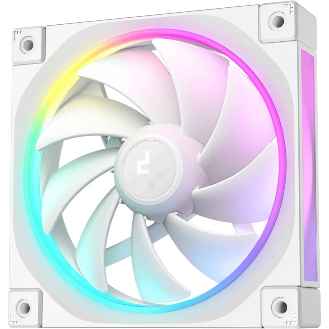 DeepCool FL12 120mm Case Fans, 2150 RPM Fan Speed, 55 CFM Fan Airflow, Fluid Dynamic Bearing Type, 4-Pin PWM Fan Connector, Addressable RGB LED, Single Pack, White