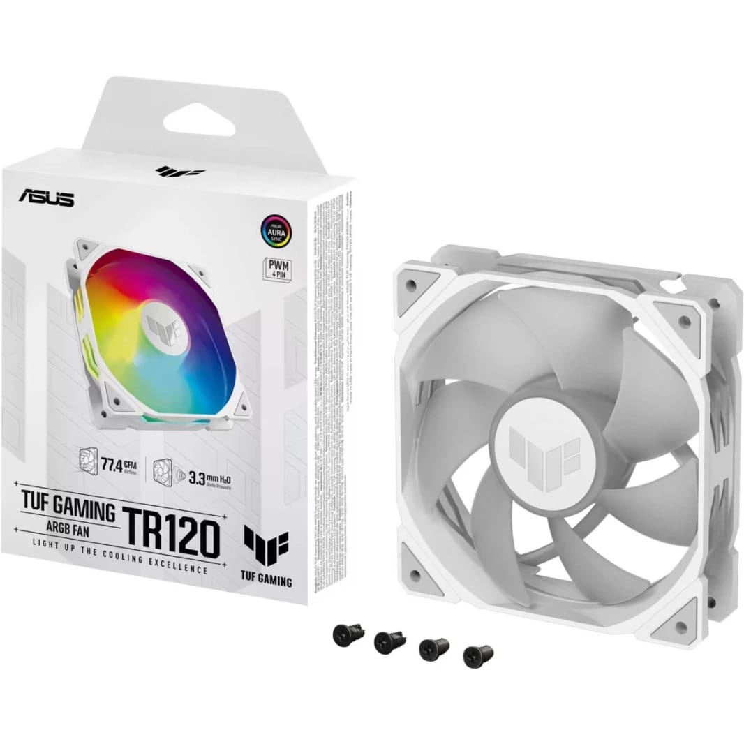 ASUS TUF Gaming TR120 ARGB Fan 3Pin Double-Layer LED 2000rpm 3.3mm H2O 77.4 CFM 16 Individually Addressable RGB LEDs 1 Pack - White