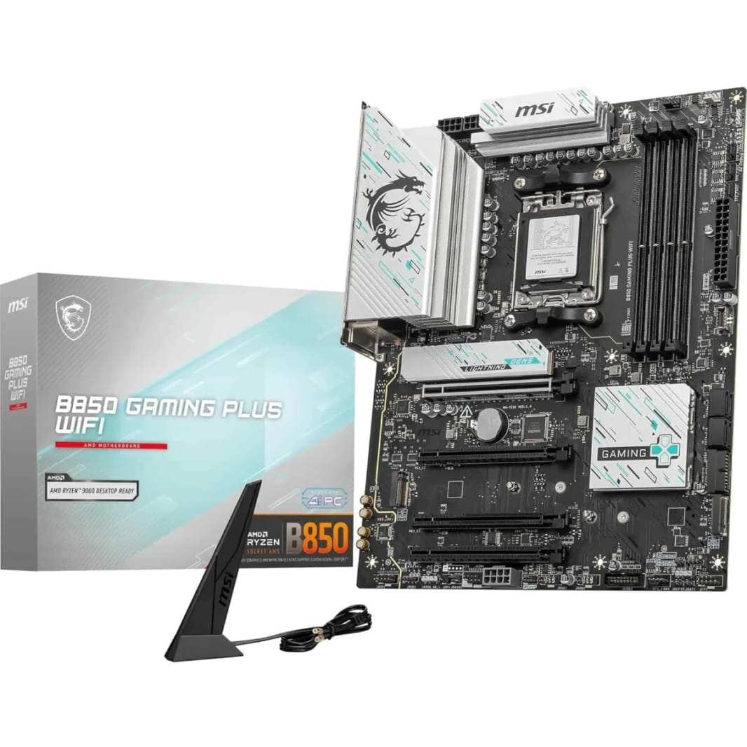 MSI B850 Gaming Plus WiFi AM5 ATX AMD B850 Chipset, 4x DDR5 UDIMM Slots, Up to 256GB Max Memory, 4x PCIe x16 Slots, 3x M.2 Slots, WiFi & BT Connectivity