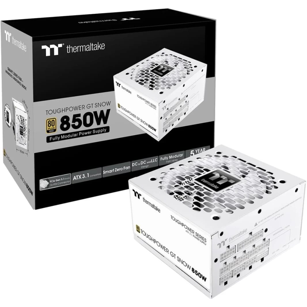 Thermaltake Toughpower GT 850W ATX 3.1 80 Plus Gold Fully Modular Smart Zero Fan; Native 450W PCIe 5.1 Connector , White