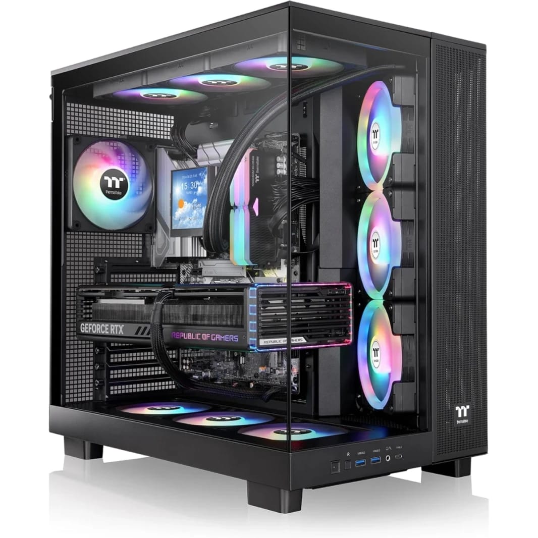 Thermaltake View 380 XL TG ARGB Mid Tower PC Case, 4x 120mm aRGB Lite Pre-Installed Fans, Up to 360mm Radiator & 10x Fan Support, USB Type-C x1, USB 3.0 x2, HD Audio, Black