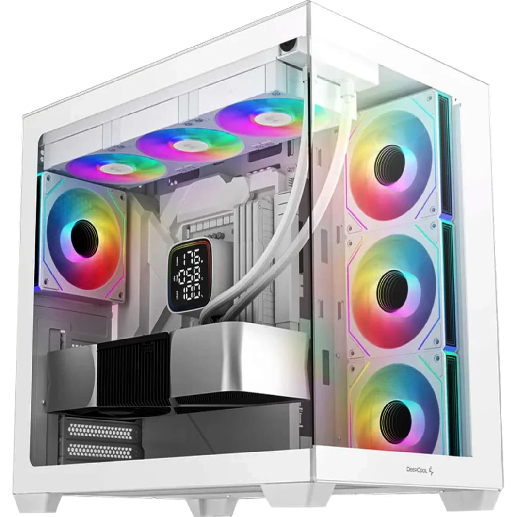 DeepCool CG530 4F Panoramic ATX Mid-Tower Case 4x Pre Installed Fans Dual Chamber, Support Back Connectors & Up to 2x 360mm +280mm Radiators, Front 2x USB3.0 , White