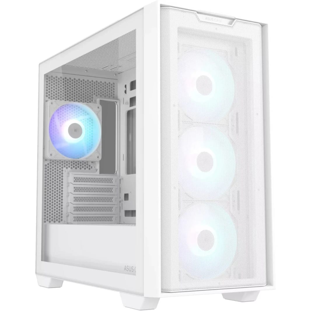 ASUS A21 Plus Mini Tower PC Case Mesh Support Hidden Connectors 360mm Radiators Ample Cable Management w/ 4x ARGB Fans - White
