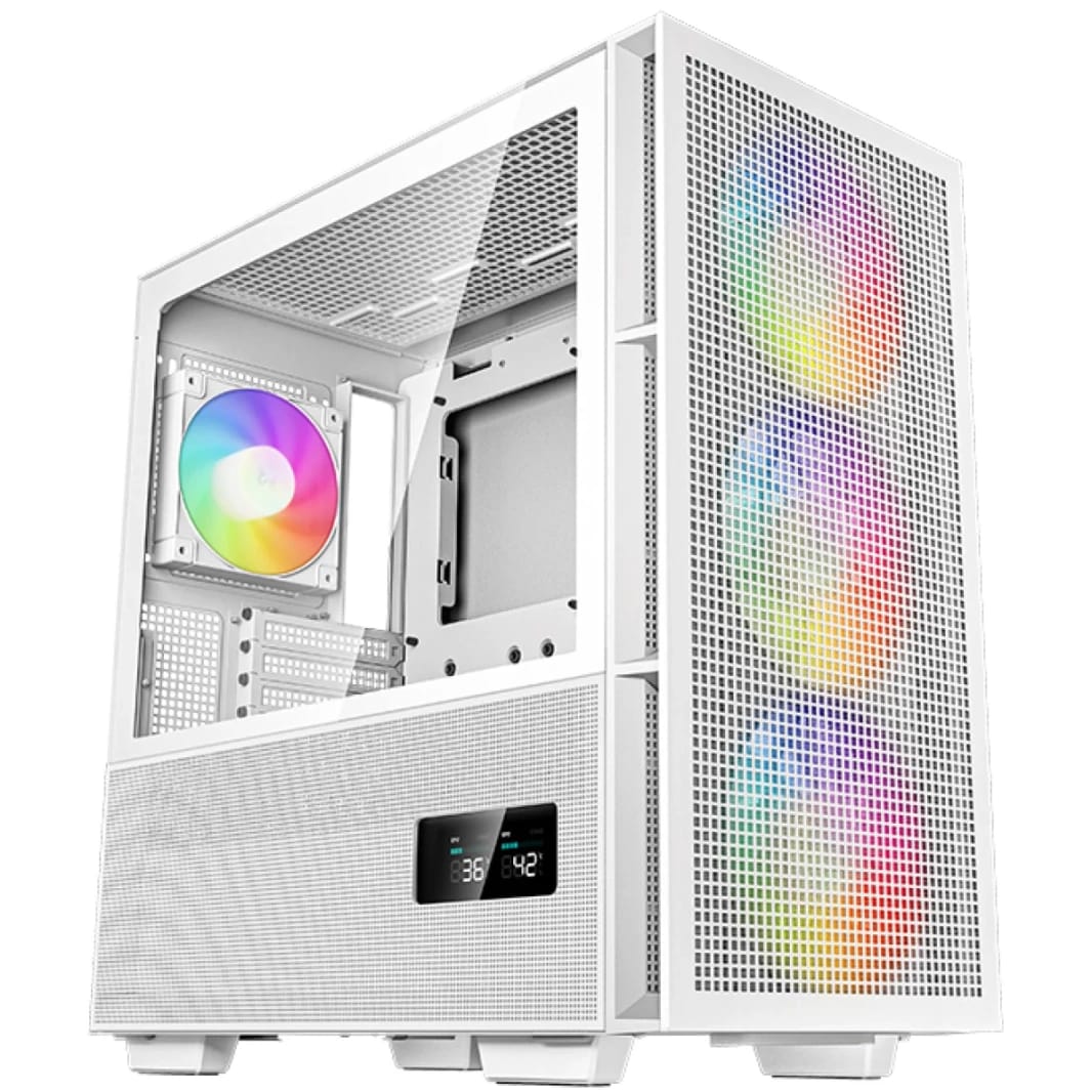 Deepcool CH560 Digital Mid Tower High Air Flow  w/ 3x140mm + 1x120mm ARGB Fans Real-time Dual Status Digital Display - White