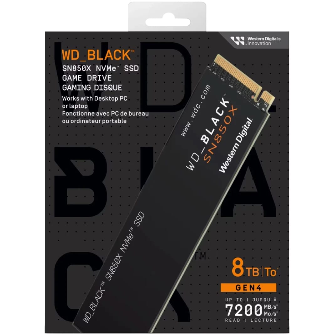 WD BLACK SN850X 8TB NVMe Gen4 PCIe M.2 2280 SSD Internal Solid State Drive up to 7,200MB/s