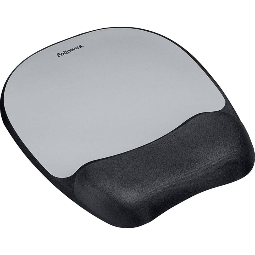Fellowes Memory Foam Mousepad with Wrist Support, Silver Streak