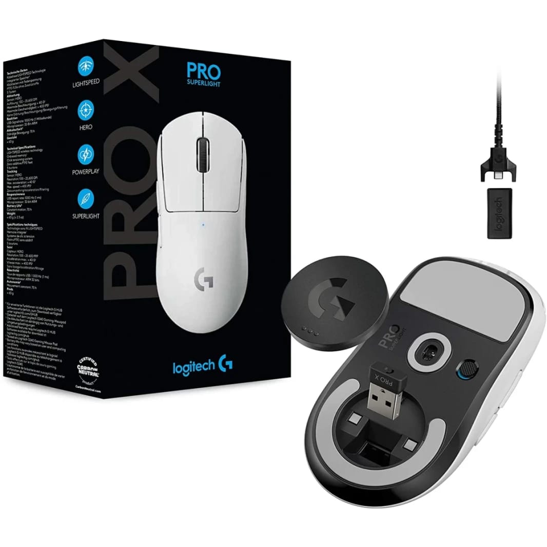 Logitech G PRO X SUPERLIGHT Wireless Ultra-Lightweight 63 Grams HERO 25K Sensor 25,600 DPI 5 Button - White
