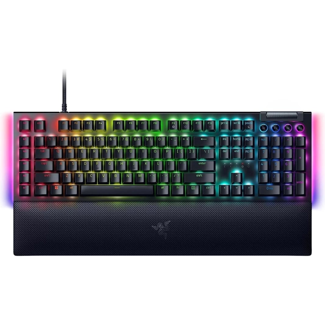 Razer BlackWidow V4 Mechanical 6 Dedicated Macro Keys Magnetic Wrist Rest Doubleshot ABS Keycaps Yellow Switches - Black