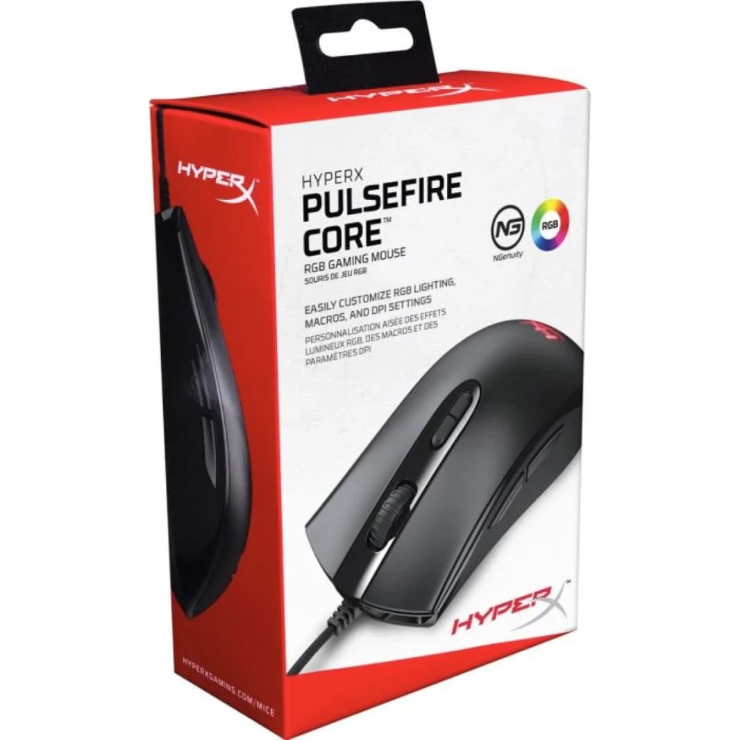 HyperX Pulsefire Core RGB Gaming Mouse, Pixart 3327 Sensor, up to 6,200 DPI, 7 Programmable Buttons - Black