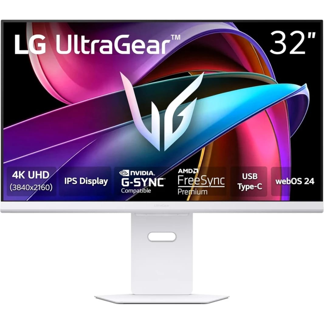 LG 32G810SA UltraGear 32" IPS UHD 4K HDR400 144Hz 1ms HDMI 2.1 AI Smart G-Sync Compatible webOS Type-C (65W) w/ Adjustable Stand & Speakers - White