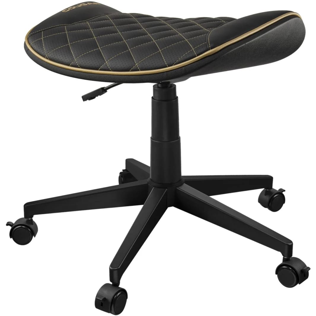 Cougar CROSSER Multi-Use Gaming Stool Scalloped Seat PVC Synthetic Leather Upholstery Adjustable Height Base with 5 Wheels Up to 120 kg Weight Support, Balck-Gold
