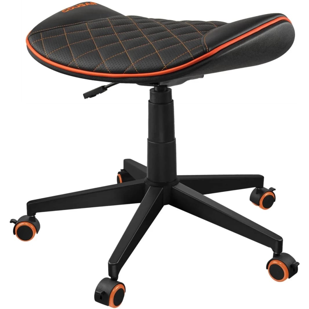 Cougar CROSSER Multi-Use Gaming Stool Scalloped Seat PVC Synthetic Leather Upholstery Adjustable Height Base with 5 Wheels Up to 120 kg Weight Support, Balck-Orange