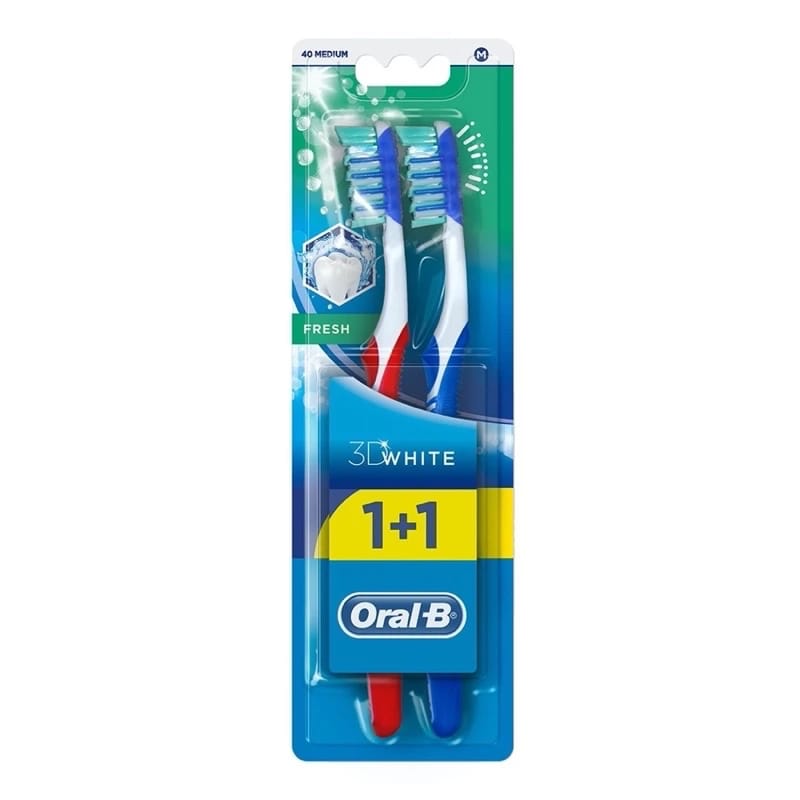 Oral -B 3D White White Fresh Fresh Dual Pack - ألوان متنوعة ، متوسطة
