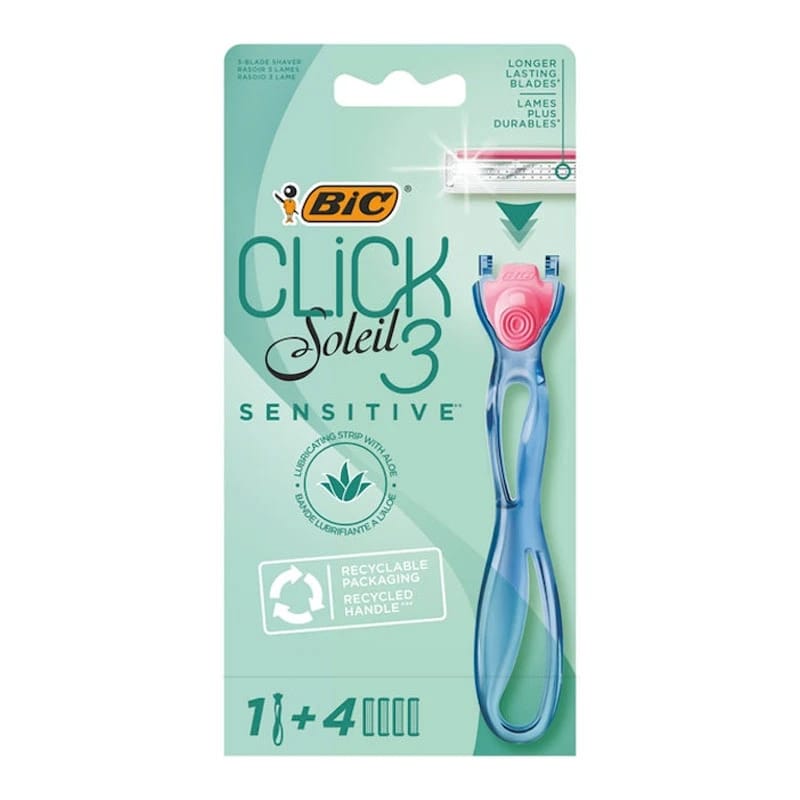 Bic Click 3 Soleil Sensitive Refillable Women's Razor Plastic Handle And 4 Blade Refills