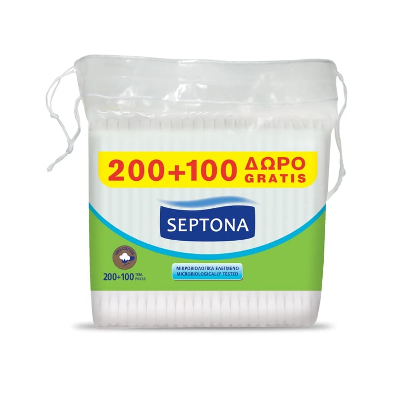 Septona Cotton Buds Plastic Bag With String 200pcs + 100 FREE