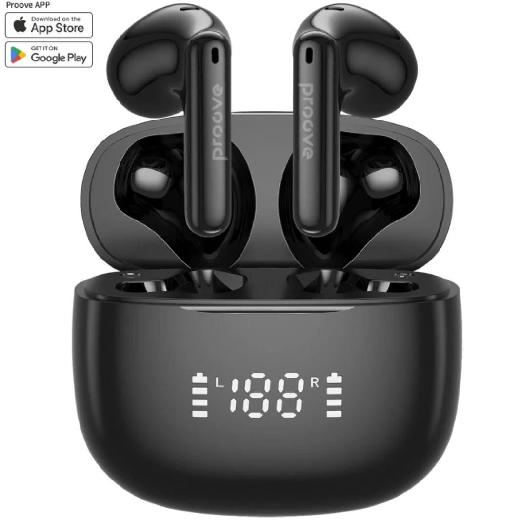 Proove Digital TWS Earphones, LED Display, IPX4 Water Resistance, Bluetooth 5.4, up to 6 Hours - Black
