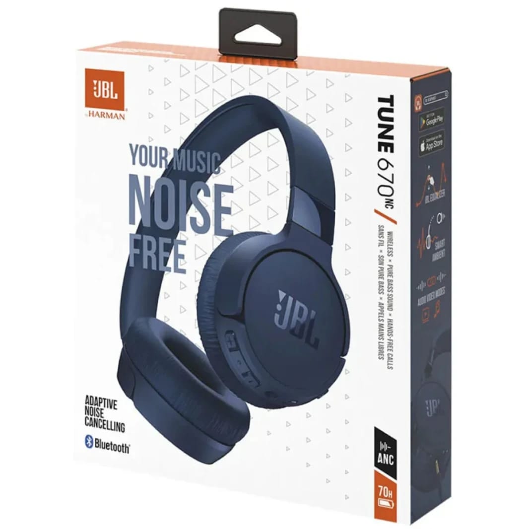 JBL Tune 670NC Adaptive Noise Cancelling with Smart Ambient Wireless Up to 70H Battery Life Speed Charge Lightweight Comfortable & Foldable - Blue
