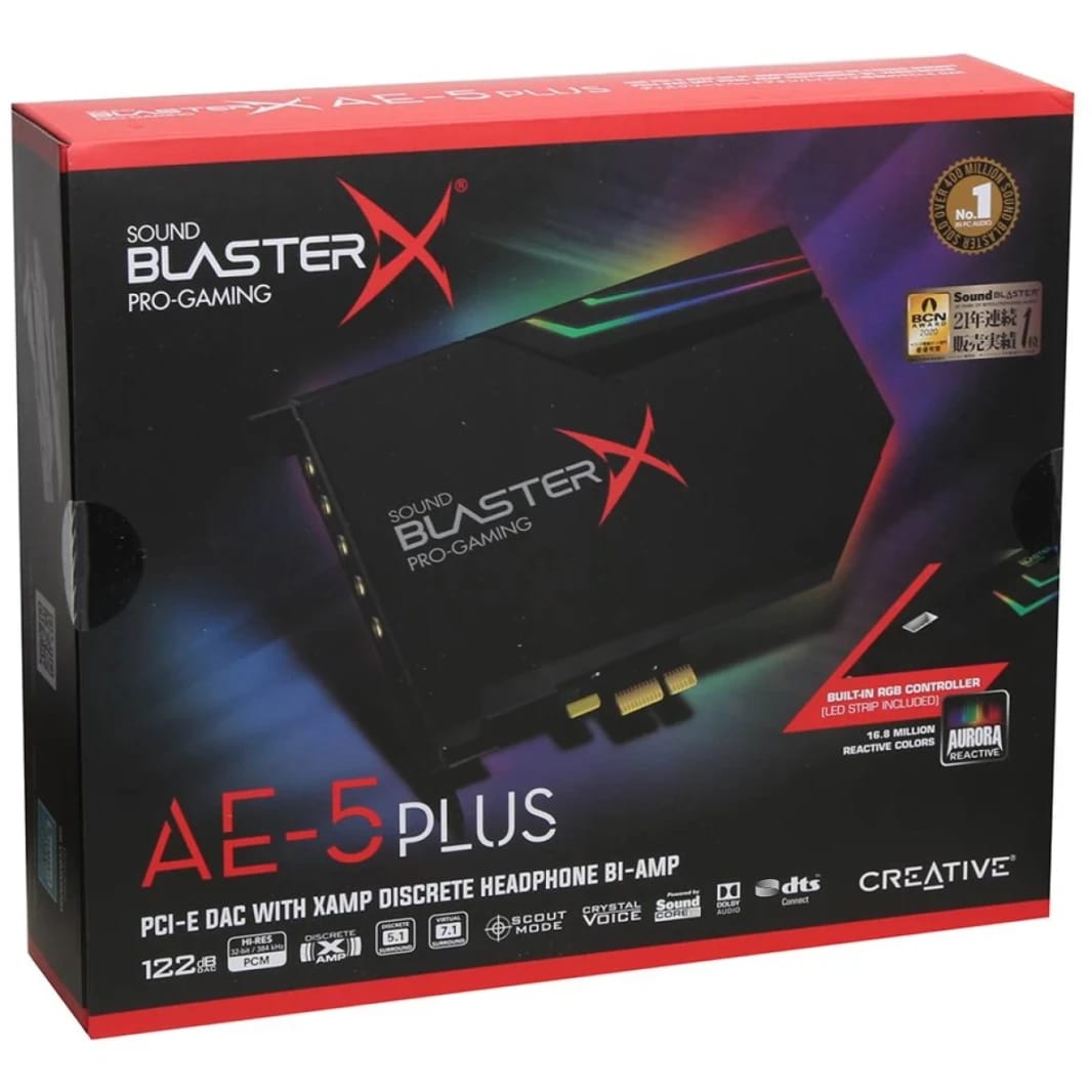 Creative Sound BlasterX AE-5 Plus SABRE32-class Hi-res 32-bit/384 kHz PCIe Gaming Sound Card & DAC with Dolby Digital and DTS Xamp Discrete Headphone Bi-amp