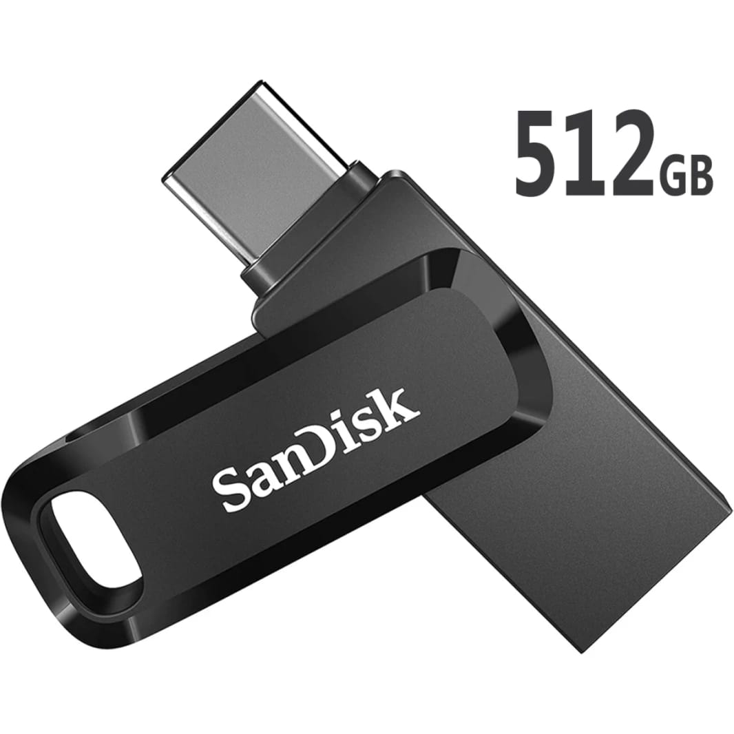SanDisk 512GB Ultra Dual Drive Go 2-in-1 Flash Drive Type-A & Type-C Connectors, USB 3.2 Gen 1, 150 MB/s Max Read Speed, Swivel Cover with Keyring Hole, For Windows & MAC & Android , Black
