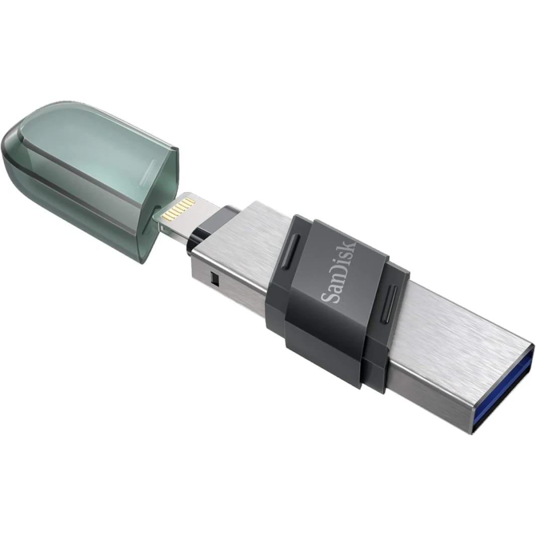 SanDisk 256GB iXpand Flash Drive Flip 2-in-1 Flash Drive w/ Lightning & USB Type-A Connectors Password-Protect Easily Free up Space Your iPhone - Sea Green
