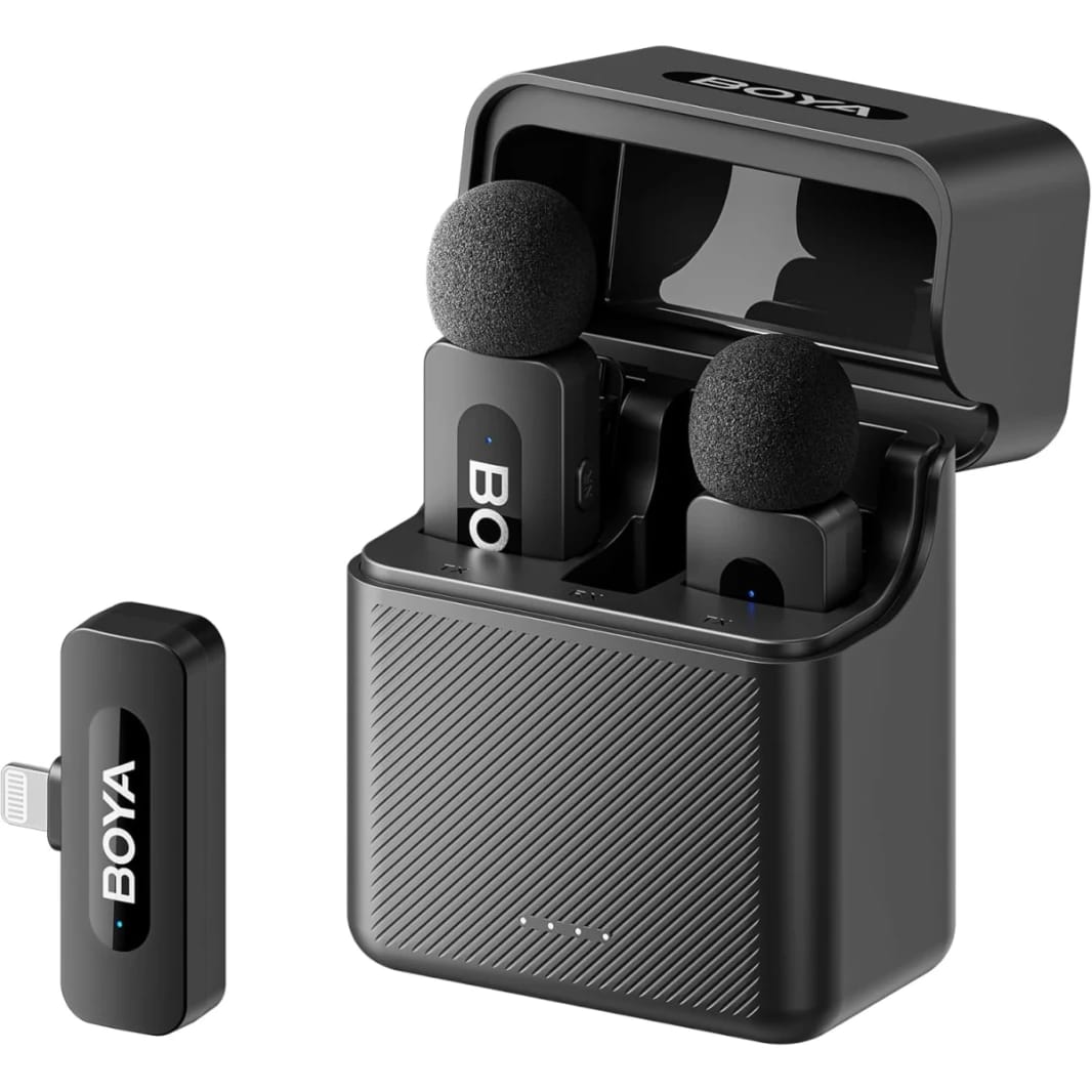 BOYA V3 Wireless Microphone for iPhone with MFi Certified Lightning Port, 36H Battery Life, Noise Canceling Clip on Lapel Microphone Wireless Mini Mic for Video Recording - Black