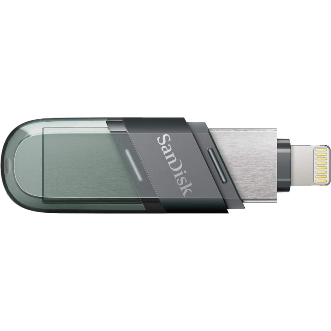 SanDisk 128GB iXpand Flash Drive Flip 2-in-1 Flash Drive w/ Lightning & USB Type-A Connectors Password-Protect Easily Free up Space Your iPhone - Sea Green
